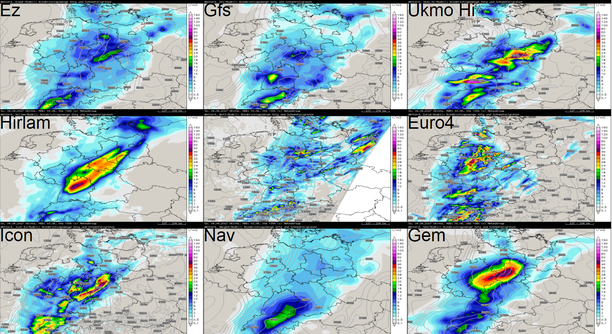 Modellvergleich Regensumme 6-stündig 04.06.17, 2 bis 8 Uhr MESZ