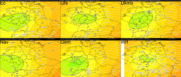 Isohypsen und Temperatur 500 hPa 