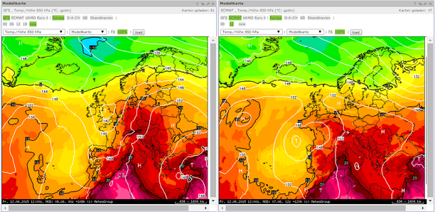 Temperatur 850 hPa Modellvergleich Freitag 12z