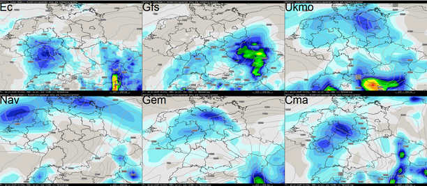 Modellvergleich Niederschlagsprognose Nacht zum Freitag, 16.10.15 00 UTC
