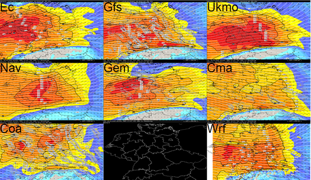 Wind 850 hPa Modellvergleich Sonntag, 29.03.15 18 UTC