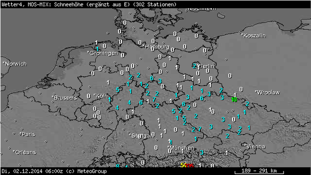 MOS-Mix Schneehöhe 3.12.14, 6 UTC