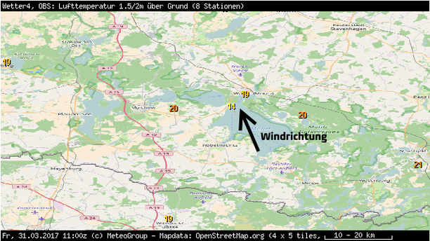 Temperatur Müritz 31.03.17, 12 Uhr