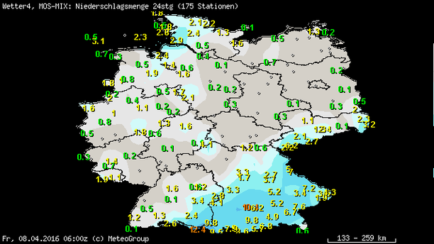 Niederschlagssumme Donnerstag 07.04.16