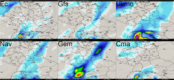 Modellvergleich Niederschlag 6-stündig bis 18.09.15 00 UTC