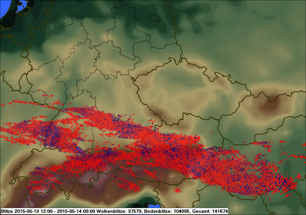 Blitze 12 stündig bis 14.05.15 00 UTC