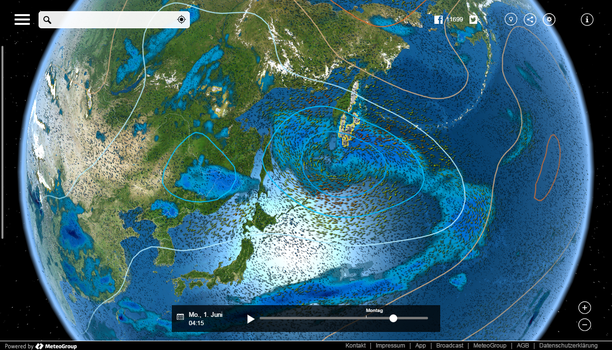 Vorhersage Bodendruck, Windstream, Niederschlag Ferner Osten - MeteoEarth.com