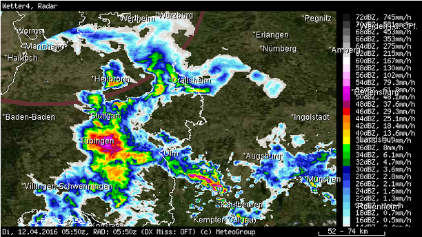Niederschlagsradar Gewitter 07:50 Uhr
