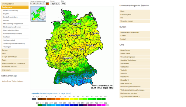 Niederschlag 30 Tage UWZ