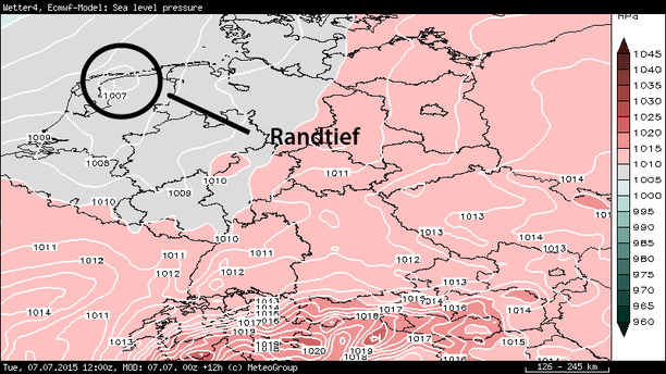 Randtief am Dienstagmittag