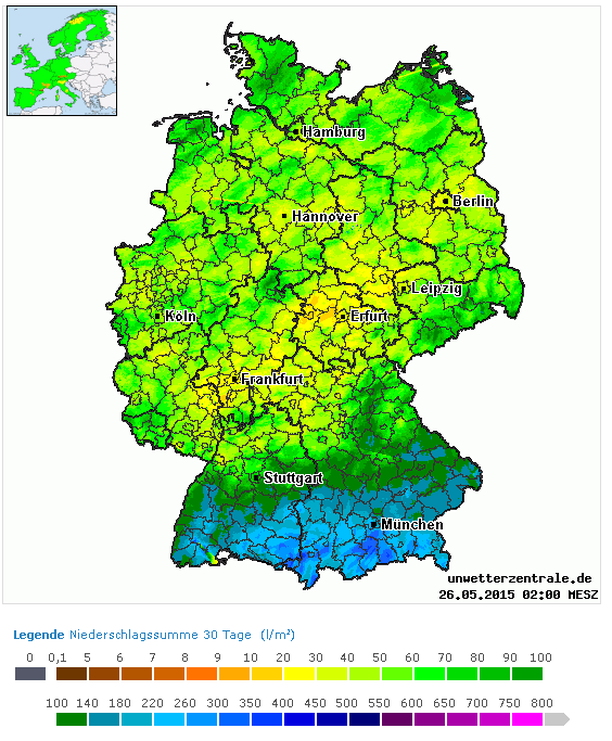 Regensumme der letzten 30 Tage 