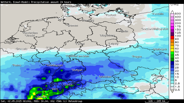 ECMWF - Niederschlagssumme 24-std. bis 02.05.15 6 UTC