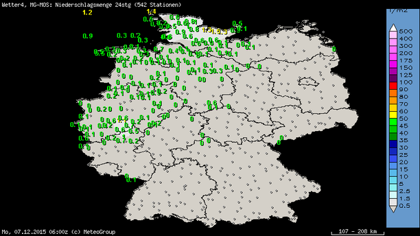 Niederschlagssumme, 24-stündig, 07.12.15 06 UTC