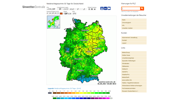 Regensumme 30 Tage