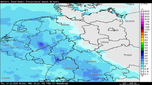 Prognose Regensumme 48-stündig bis Donnerstag 7 Uhr