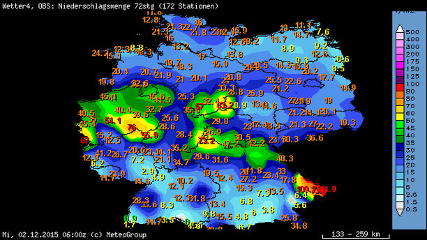 Regensumme 72-stündig, Karte