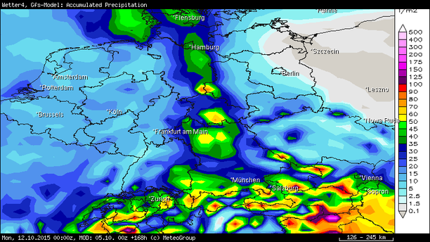 Regensumme bis 11.10.15 00 UTC GFS