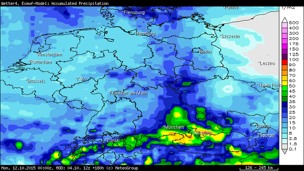 Regensumme bis Montag, 11.10.15 00 UTC ECMWF