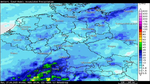 Niederschlagssumme bis 27.04.15 00 UTC