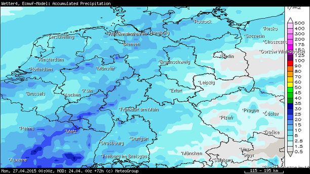 Niederschlagssumme bis 27.04.15 00 UTC ECMWF