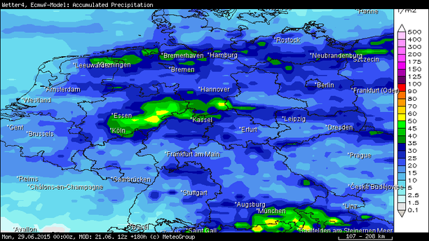 ECMWF Regensumme bis 28.06.15
