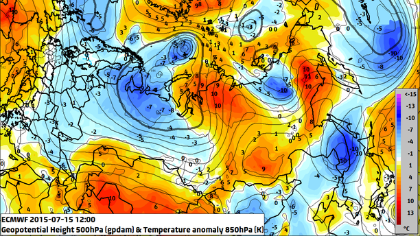 Abweichung 850 hPa Temperatur Asien