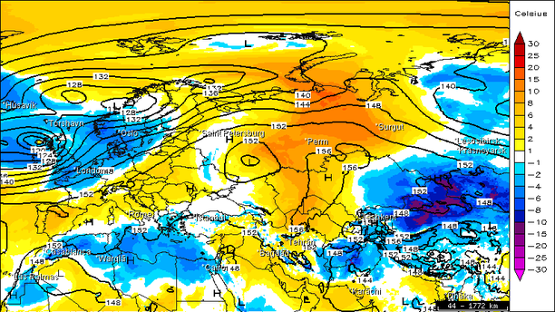 Temperaturabweichung 850 hPa Osteuropa / Asien