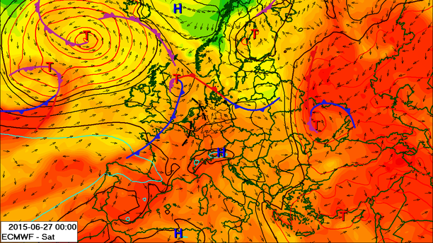 Luftdruck Fronten Mitteleuropa 27.06.15 00 UTC