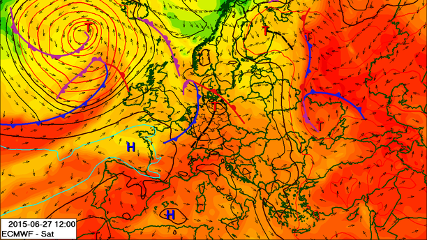 Bodendruck Fronten 27.06.15 12 UTC