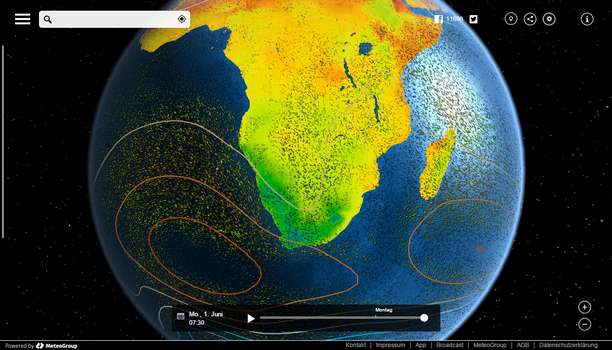 MeteoEarth.com Druck, Windstream, Temperatur Südafrika