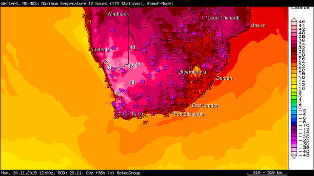 Hitze am Montag - Höchsttemperaturen Südafrika