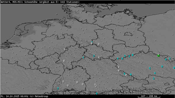 MOS-MIX: Schneehöhen Mittwoch, 14.10.15 6 UTC