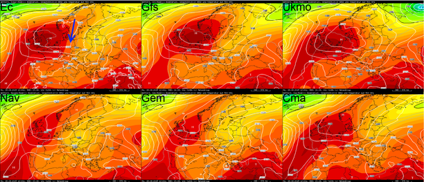 Modellvergleich Bodendruck, Geopotenzial 500 hPa 28.09.15, 12 UTC