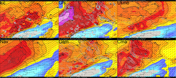 850 hPa Wind 08.02.16 12 UTC Modellvergleich