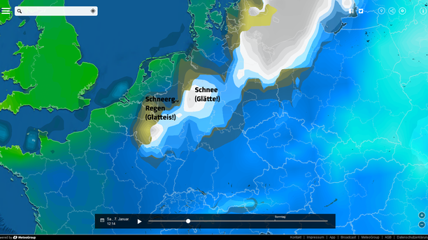 Schnee und Regen in meteoearth.com
