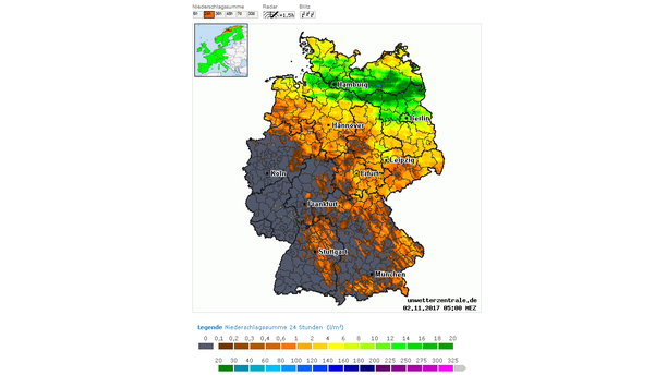 Radaranalyse Niederschlagssumme Unwetterzentrale