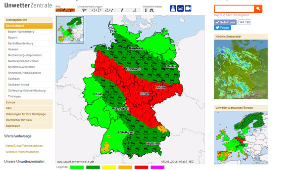 UWZ Unwetterwarnungen Eis 05.01.2016
