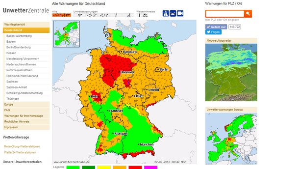 UWZ Warnkarte Montag