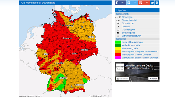 Unwetter-Warnkarte Deutschland
