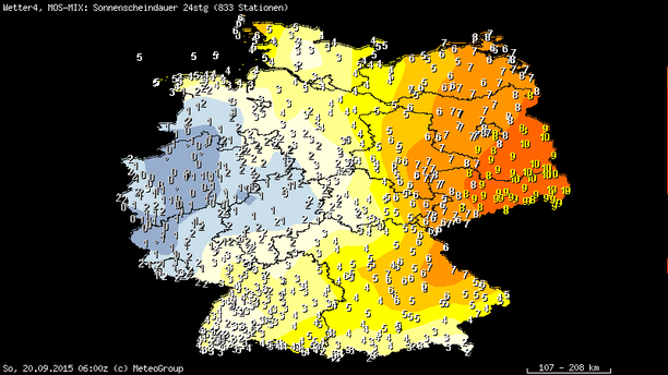 Prognose Sonnenscheindauer 19.09.15 in Stunden