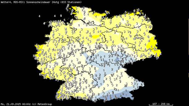Prognose Sonnenscheindauer in Stunden am 20.09.15