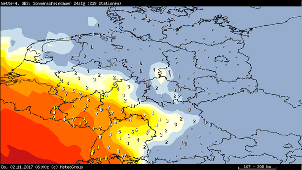Sonnenscheindauer in Stunden am 01.11.17