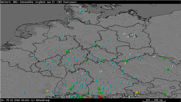 Schneehöhen 25.02.16, 7 Uhr