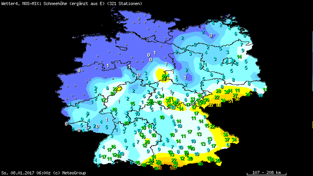 Schneehöhen 08.01.17, 7 Uhr
