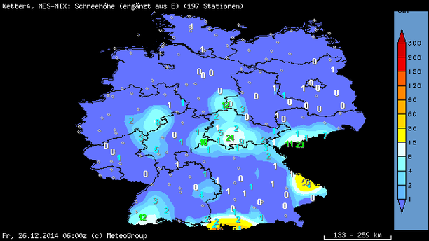 Schneehöhen, Prognose 26.12.14, 7 Uhr MEZ
