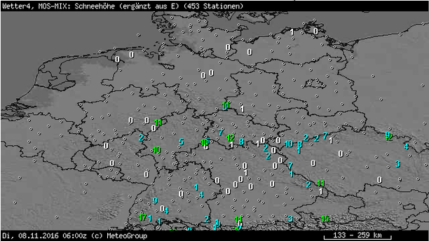 MOSMIX: Schneehöhe Dienstag, 8.11.16, 6 UTC