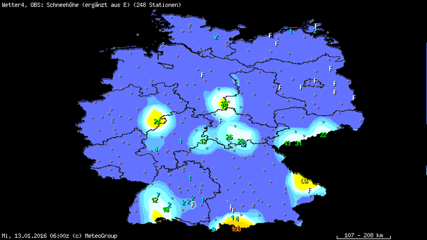 Schneehöhen 13.01.16, 6 UTC 