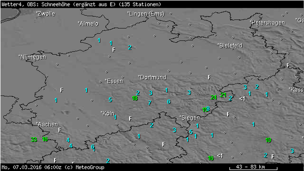 NRW Schneehöhen 07.03.16 7 Uhr