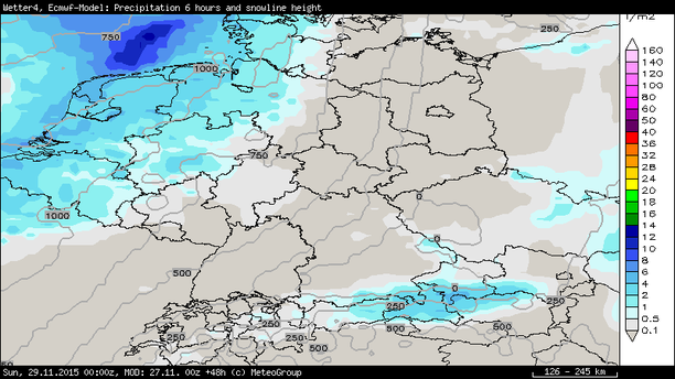 Schneefallgrenze Nacht zum Sonntag