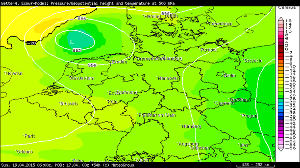 Temperatur 500 hPa 19.04.15 06 UTC